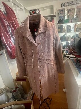 XOXO Women's Mauve Textured Fringe-Trim Trench Coat